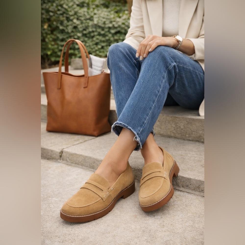 Vionic Cherry Suede Penny Loafers Tan Orthotic Size 11